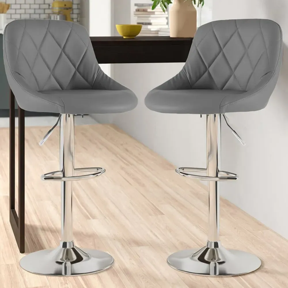 Bar Stool Set of 2 with Swivel - Grey, Faux Leather