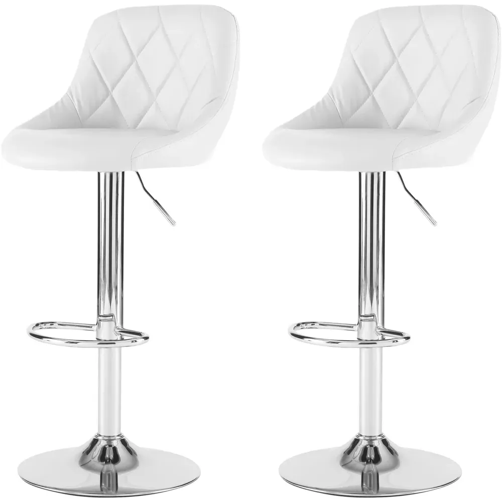 Bar Stool Set of 2 with Swivel - White, Faux Leather