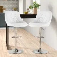 Bar Stool Set of 2 with Swivel - White, Faux Leather