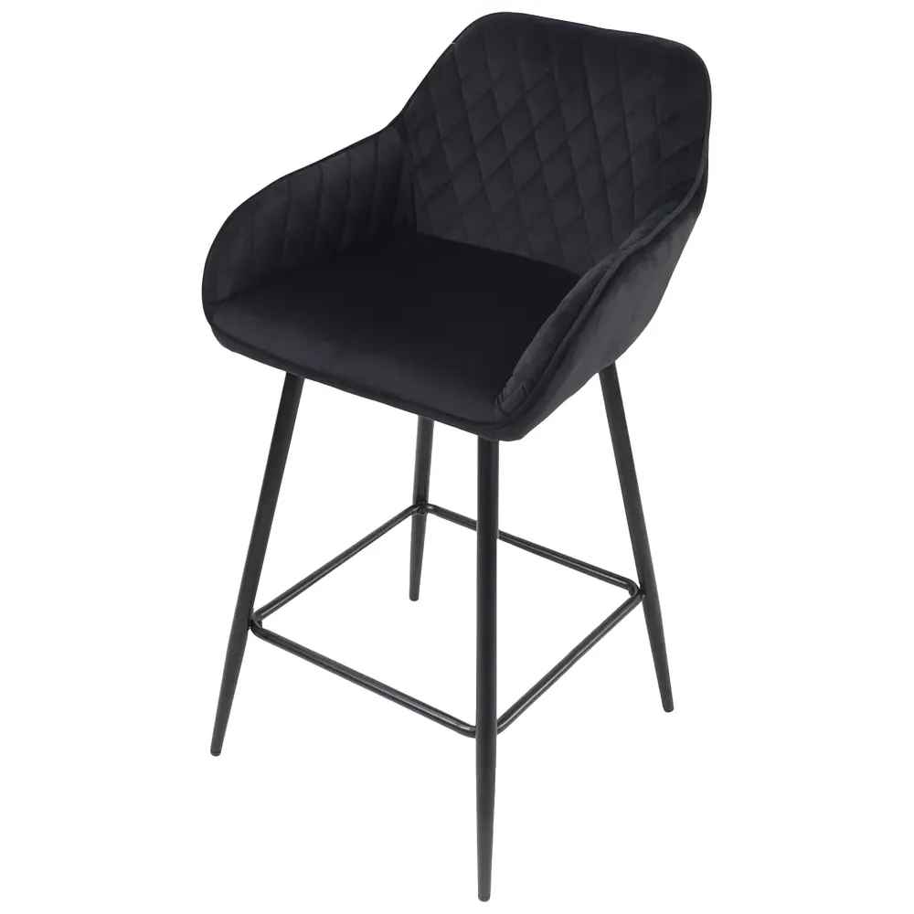 Diamond Quilted Bar Stool Set of 2 - Black, Crushed Velvet