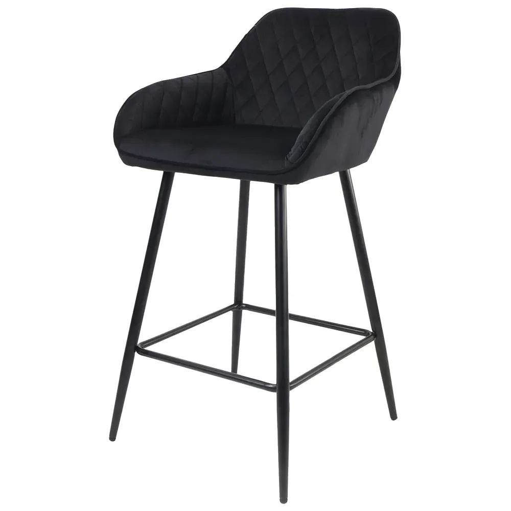 Diamond Quilted Bar Stool Set of 2 - Black, Crushed Velvet