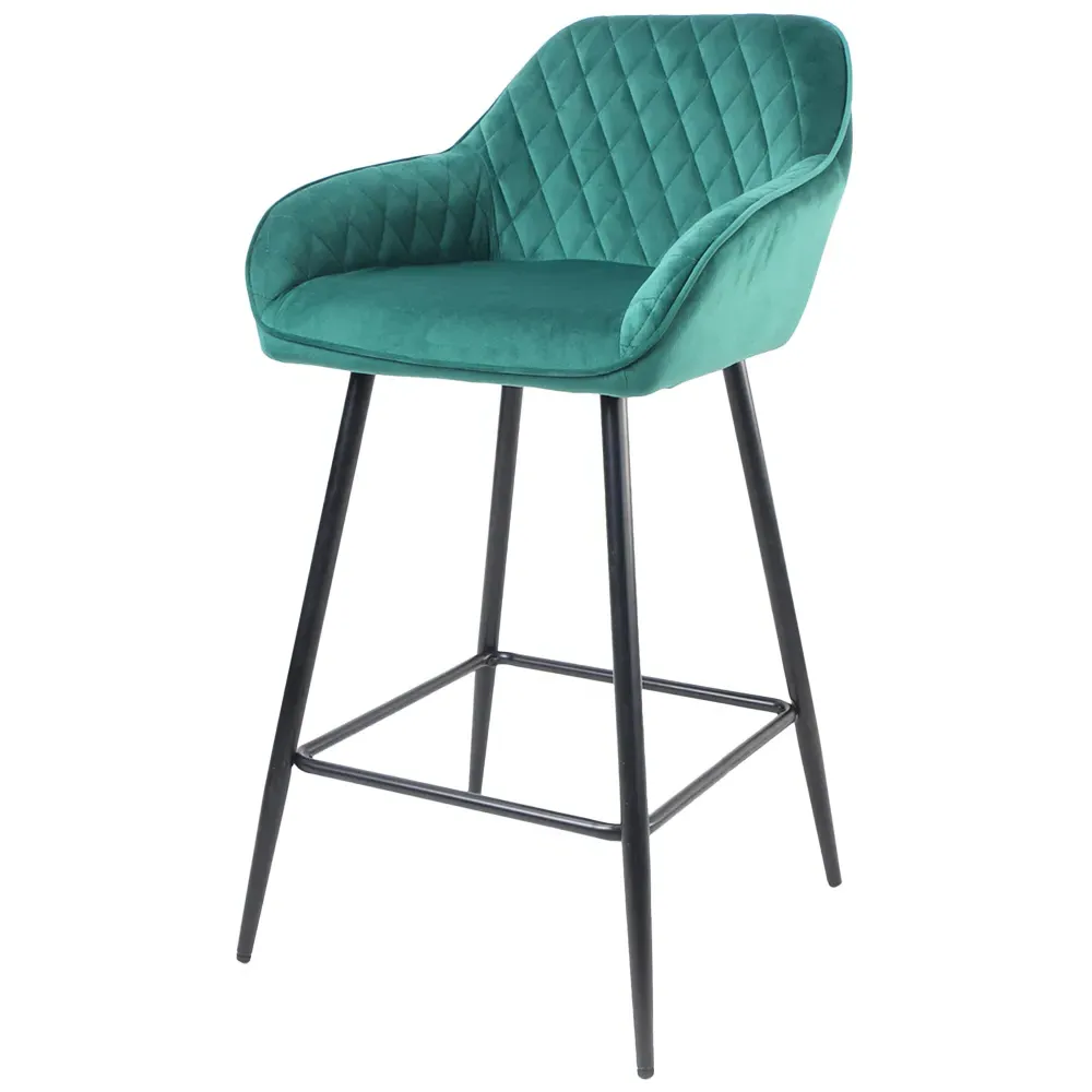 Diamond Quilted Bar Stool Set of 2 - Green, Crushed Velvet