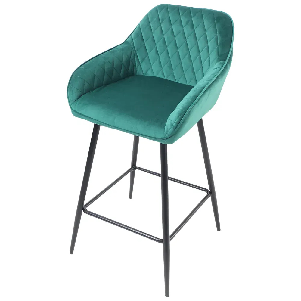 Diamond Quilted Bar Stool Set of 2 - Green, Crushed Velvet