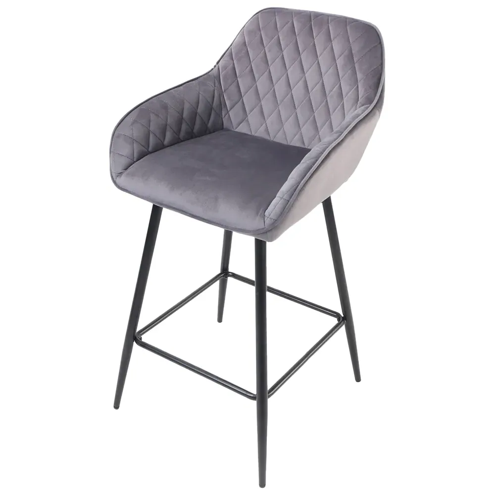 Diamond Quilted Bar Stool Set of 2 - Grey, Crushed Velvet