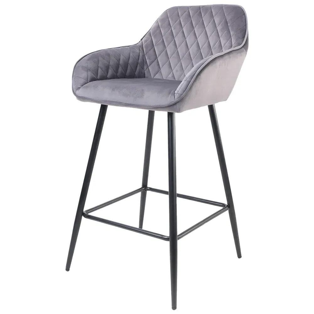 Diamond Quilted Bar Stool Set of 2 - Grey, Crushed Velvet