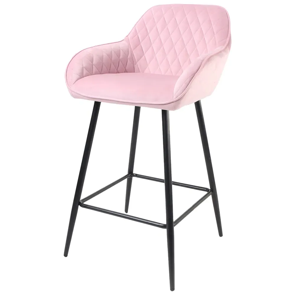 Diamond Quilted Bar Stool Set of 2 - Pink, Crushed Velvet
