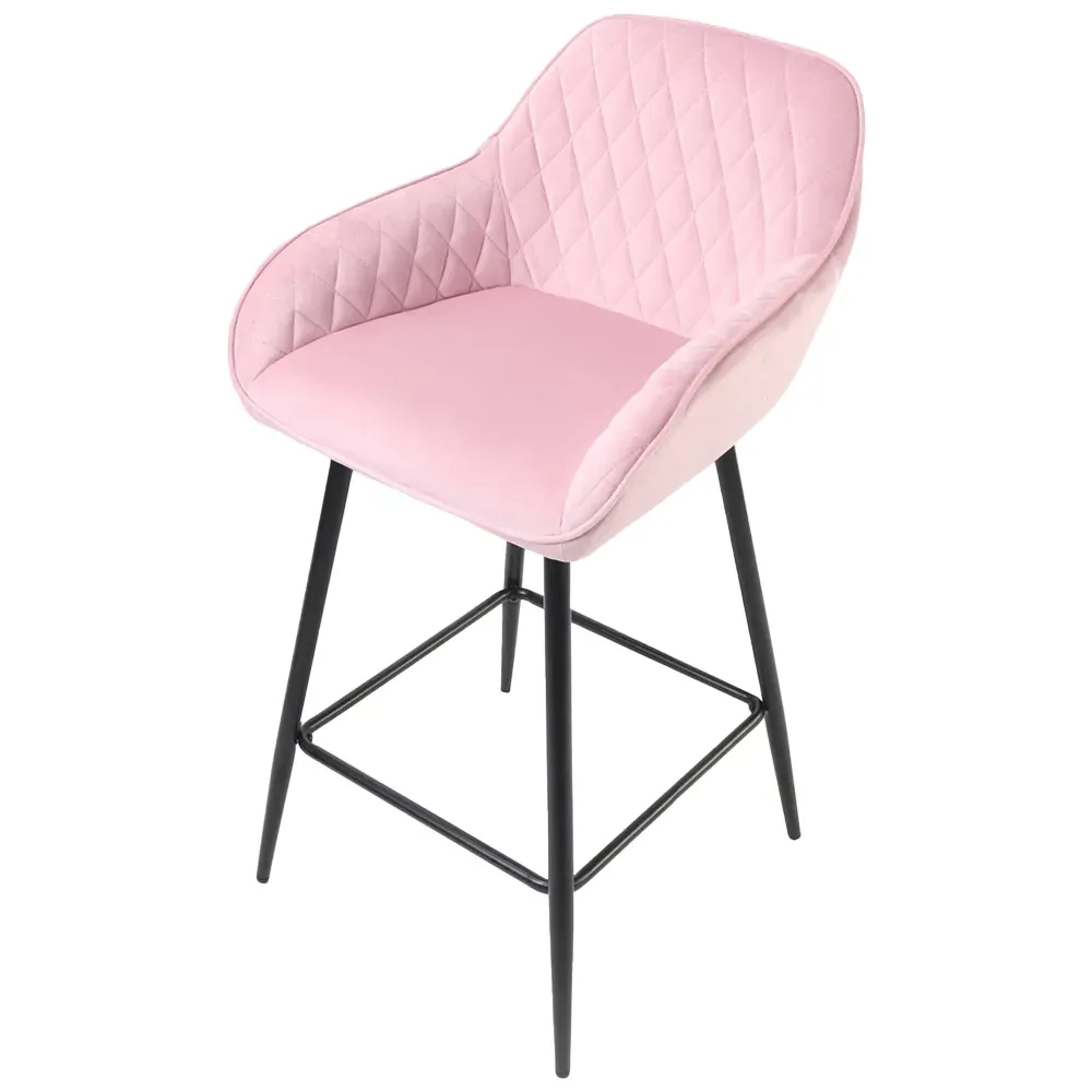 Diamond Quilted Bar Stool Set of 2 - Pink, Crushed Velvet
