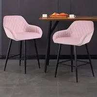 Diamond Quilted Bar Stool Set of 2 - Pink, Crushed Velvet