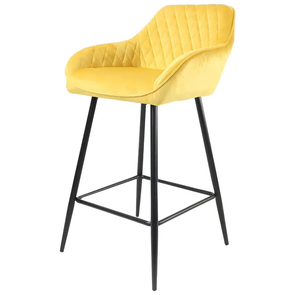 Diamond Quilted Bar Stool Set of 2 - Yellow, Crushed Velvet