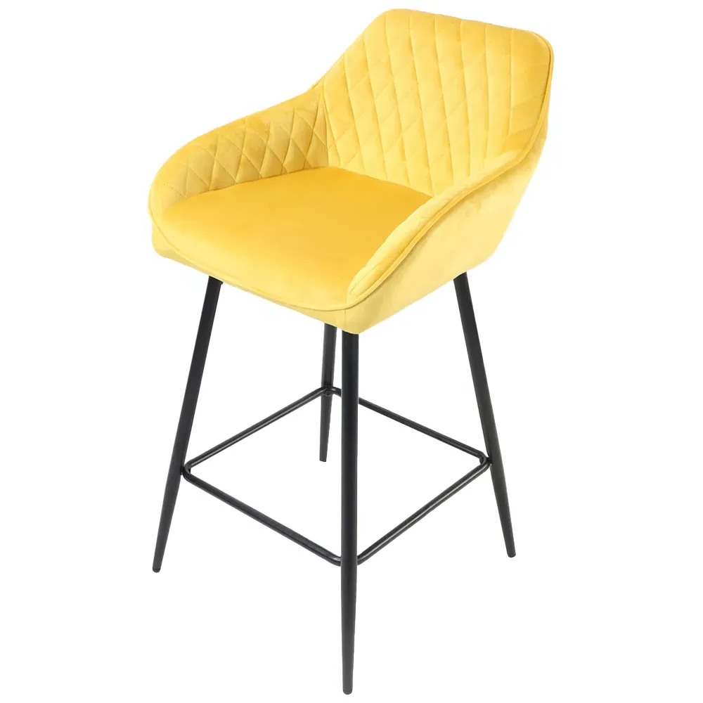 Diamond Quilted Bar Stool Set of 2 - Yellow, Crushed Velvet