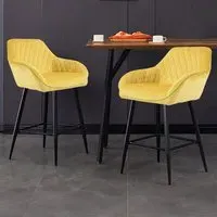 Diamond Quilted Bar Stool Set of 2 - Yellow, Crushed Velvet