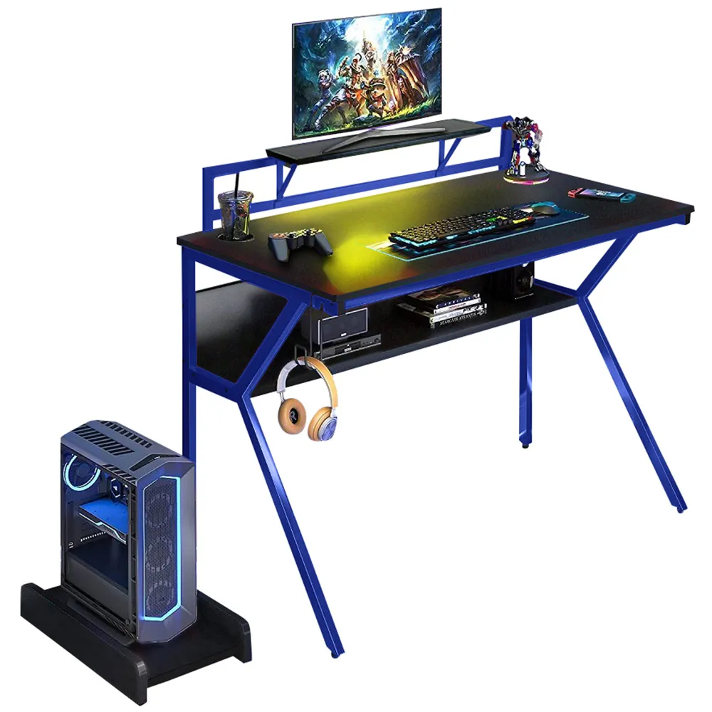 Ergonomic 2-Tier Gaming Desk with Monitor Stand - Blue