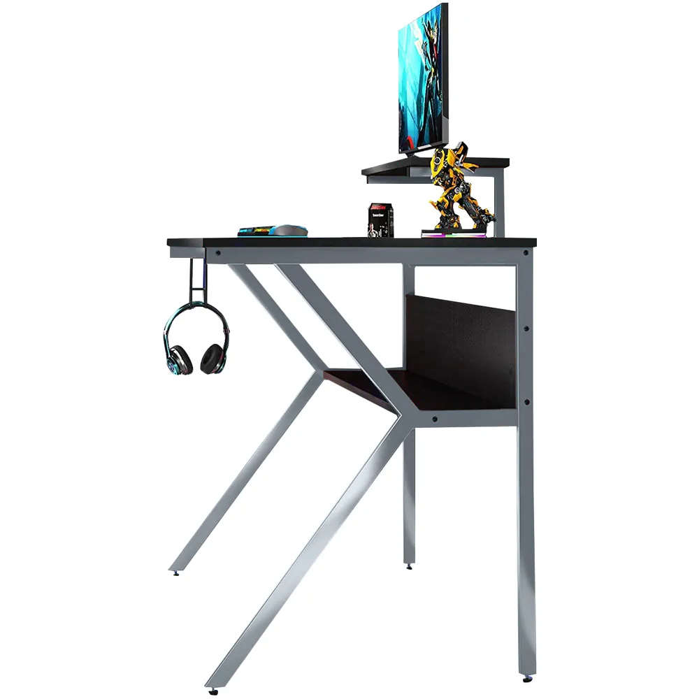Ergonomic 2-Tier Gaming Desk with Monitor Stand - Grey