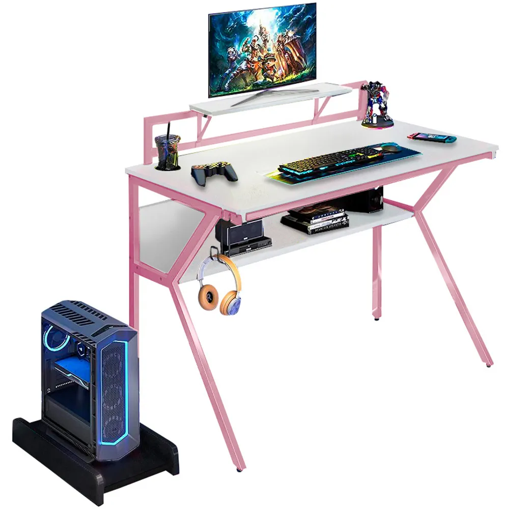 Ergonomic 2-Tier Gaming Desk with Monitor Stand - Pink