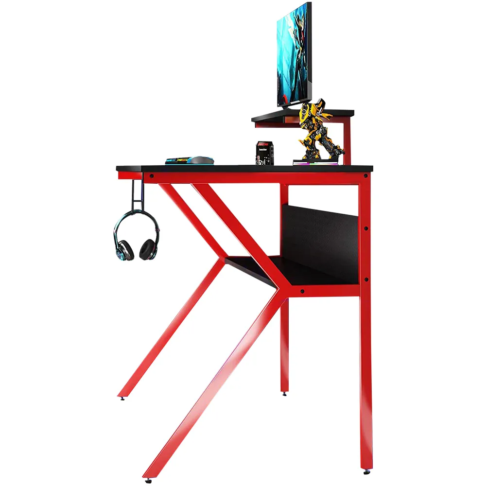 Ergonomic 2-Tier Gaming Desk with Monitor Stand - Red