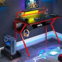 Ergonomic 2-Tier Gaming Desk with Monitor Stand - Red