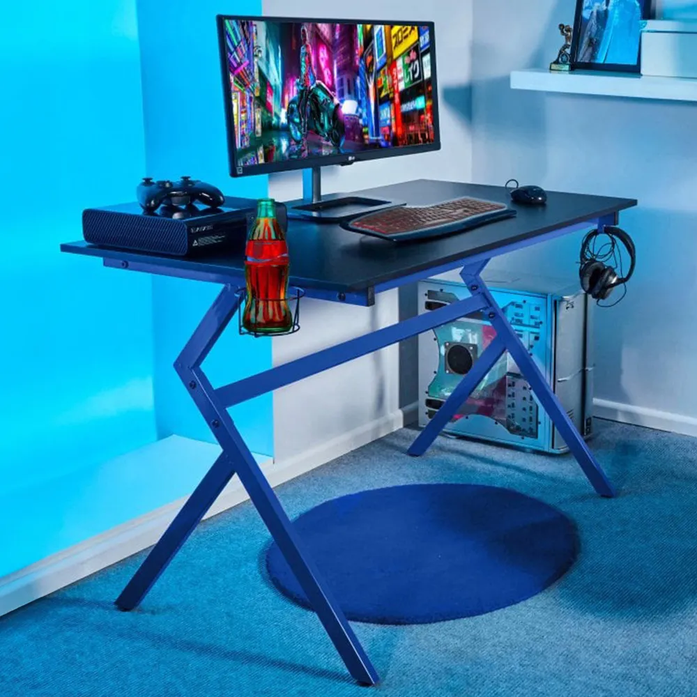 Ergonomic Gaming Desk with Cable Management - Blue image