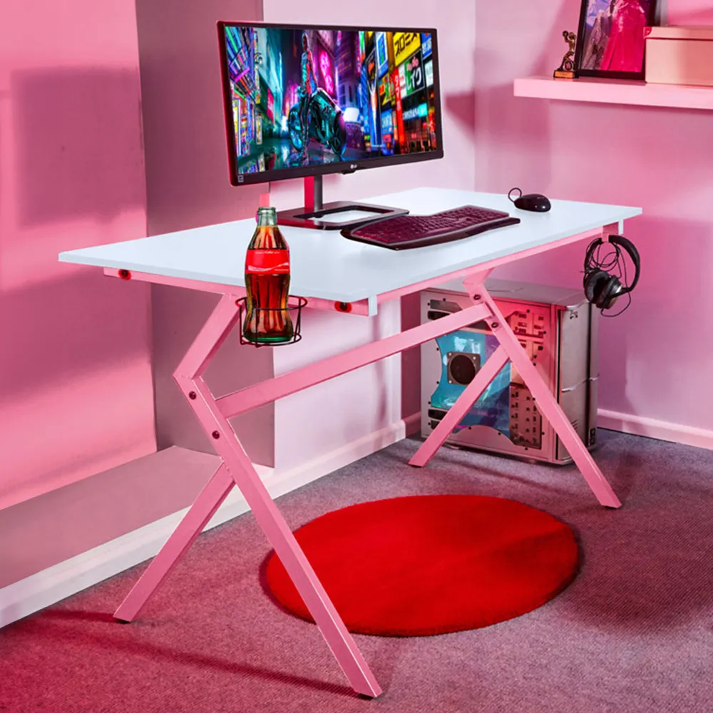 Ergonomic Gaming Desk with Cable Management - Pink