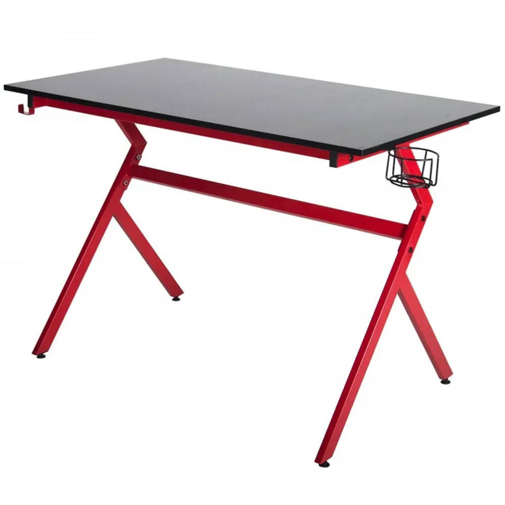 Ergonomic Gaming Desk with Cable Management - Red