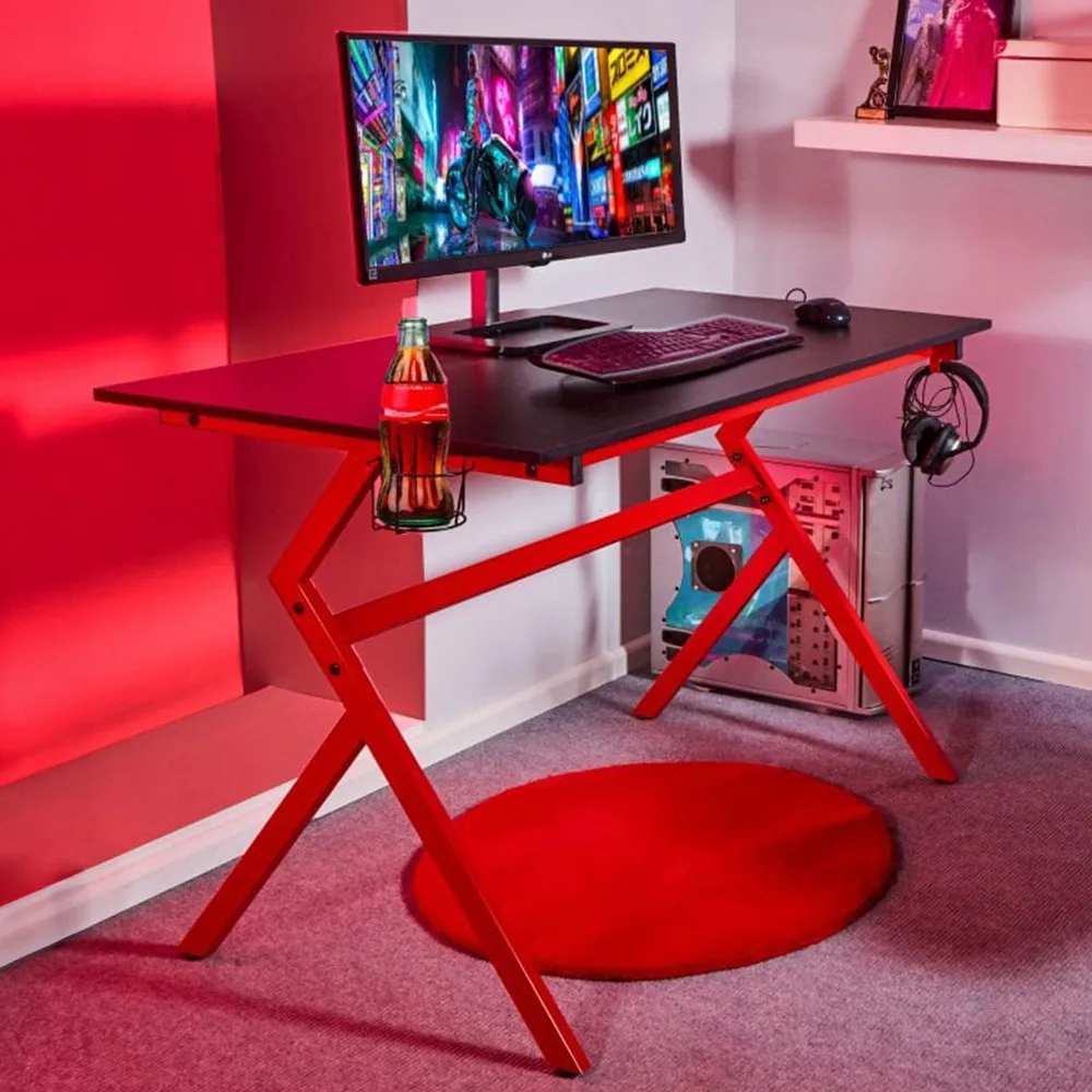 Ergonomic Gaming Desk with Cable Management - Red