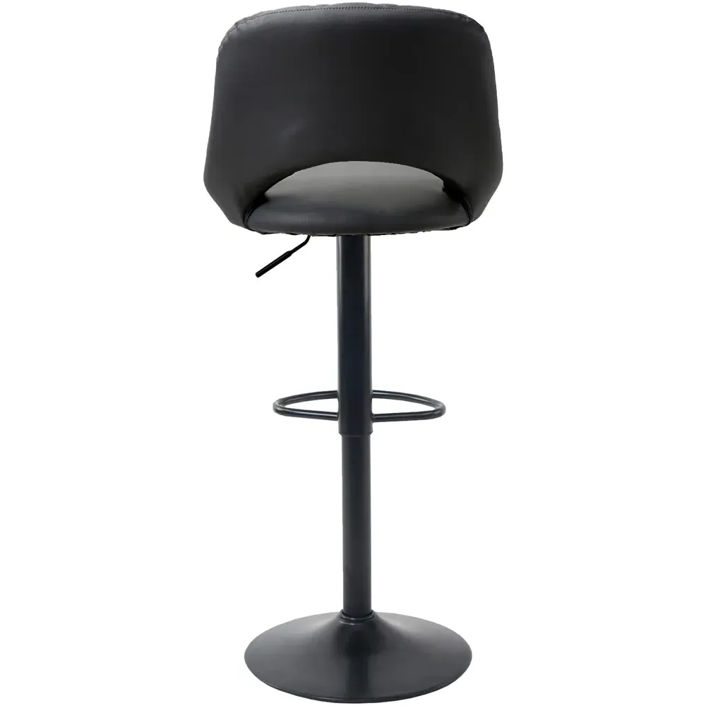 Milan Set of 2 Bar Stools Height Adjustable - Black, Leather