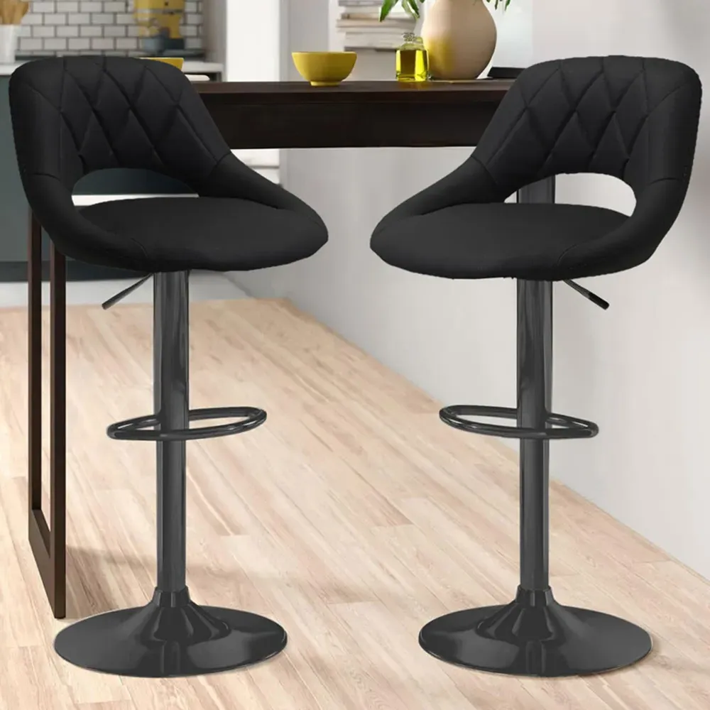 Milan Set of 2 Bar Stools Height Adjustable - Black, Leather image