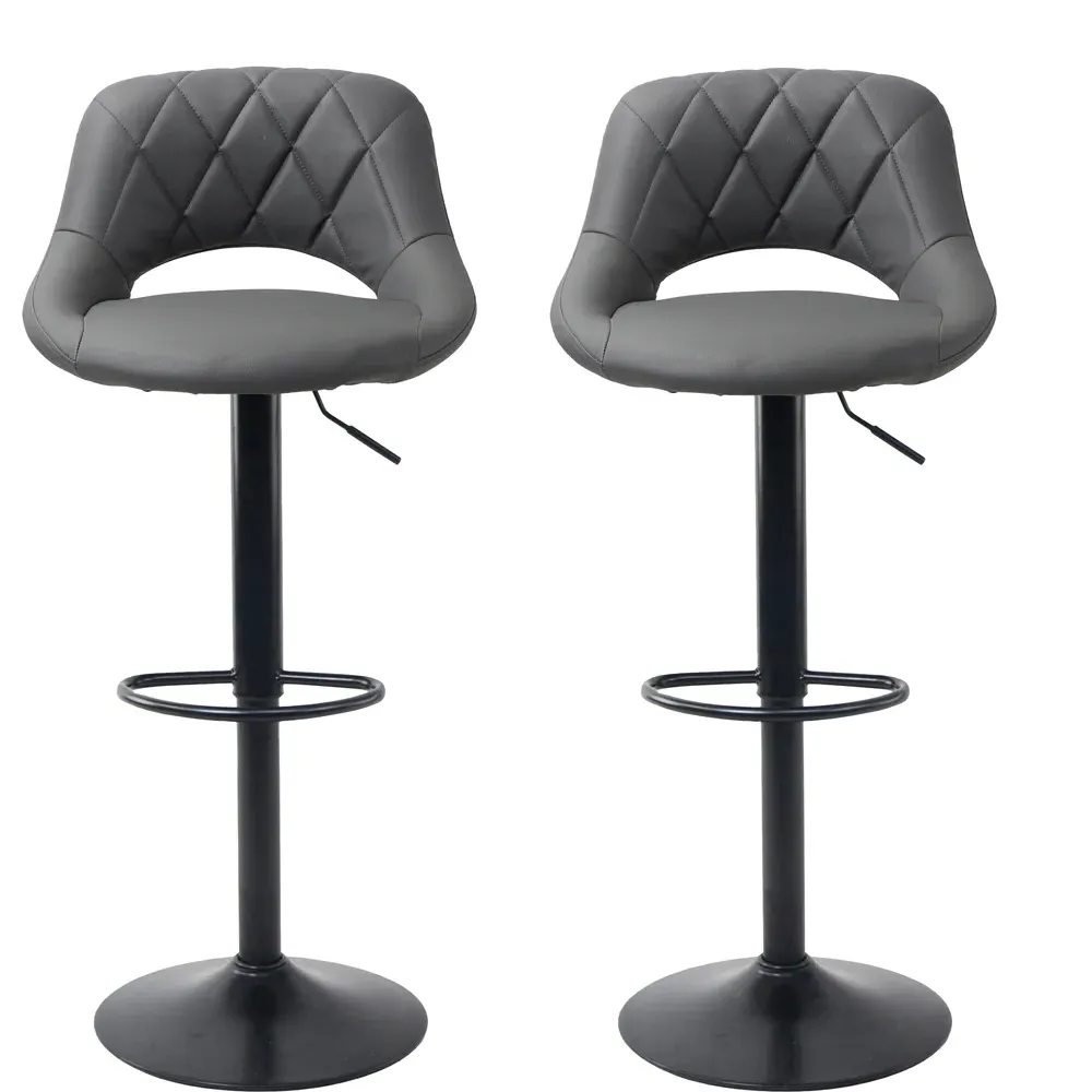 Milan Set of 2 Bar Stools Height Adjustable - Grey, Leather