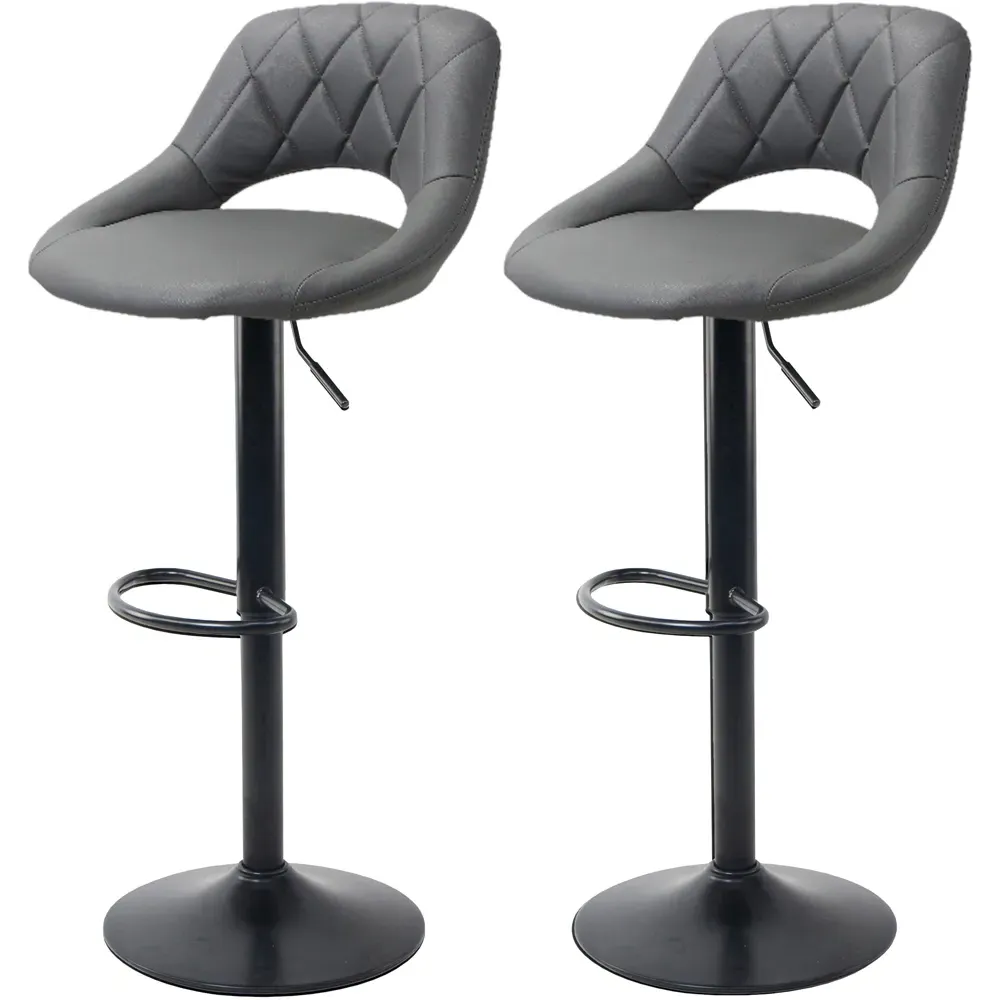 Milan Set of 2 Bar Stools Height Adjustable - Grey, Leather