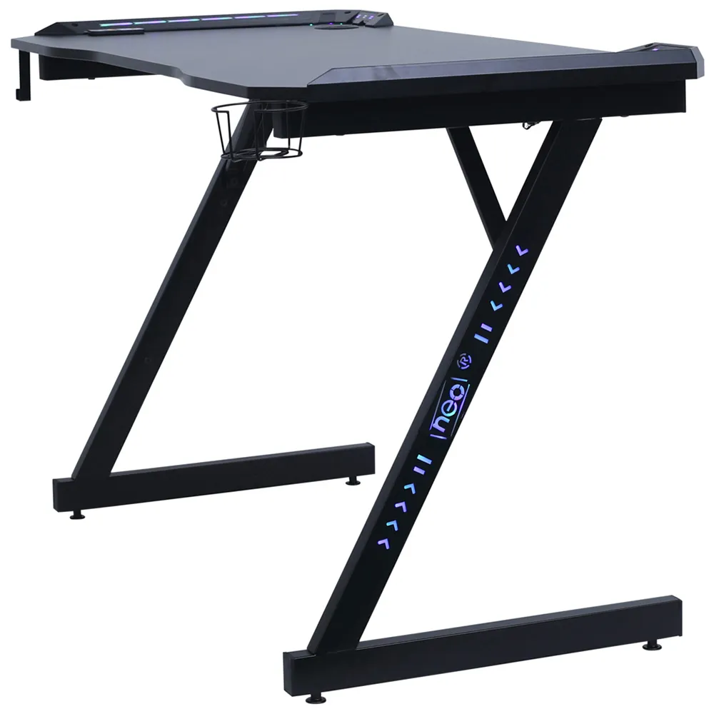 Model 2 Z-Shape Gaming Desk with LED Lights - Black