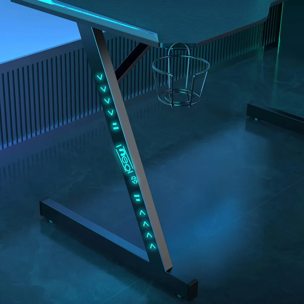 Model 2 Z-Shape Gaming Desk with LED Lights - Black