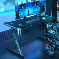 Model 2 Z-Shape Gaming Desk with LED Lights - Black