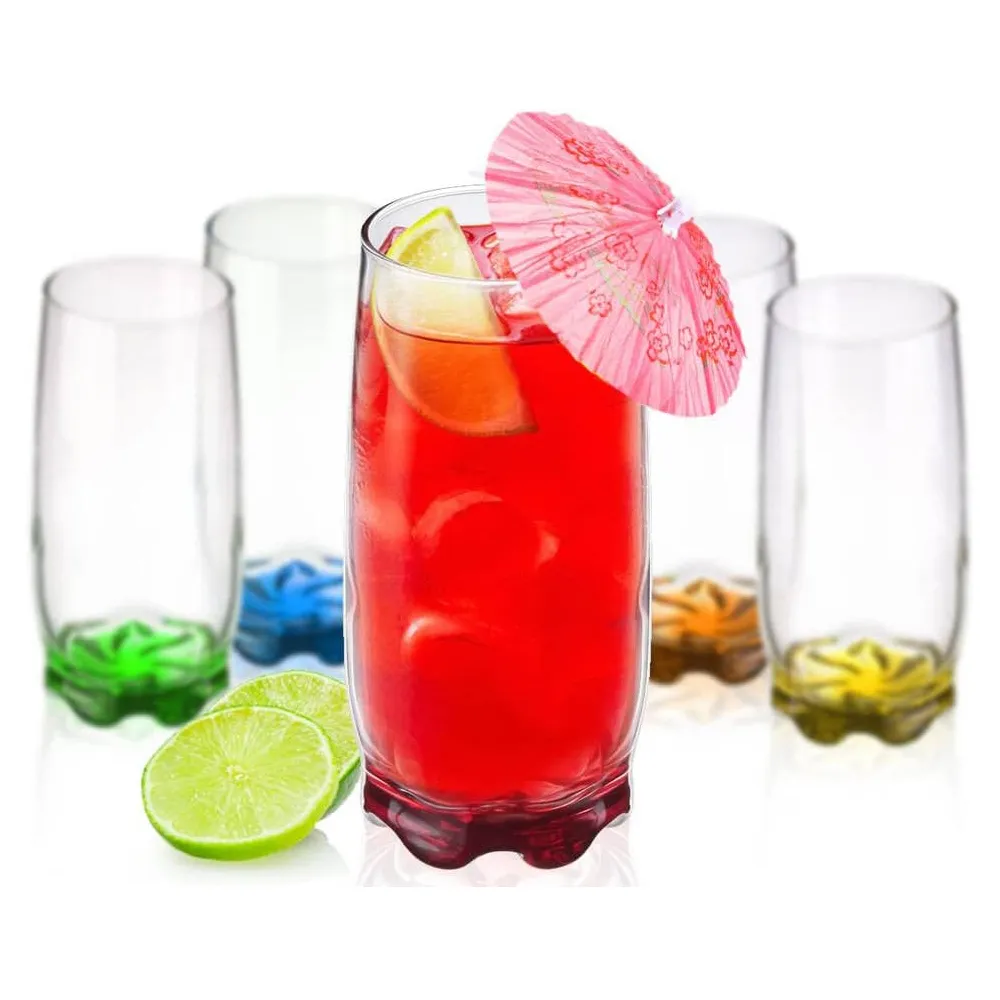 Neo Multicoloured Highball Glass 6 Pack - Clear