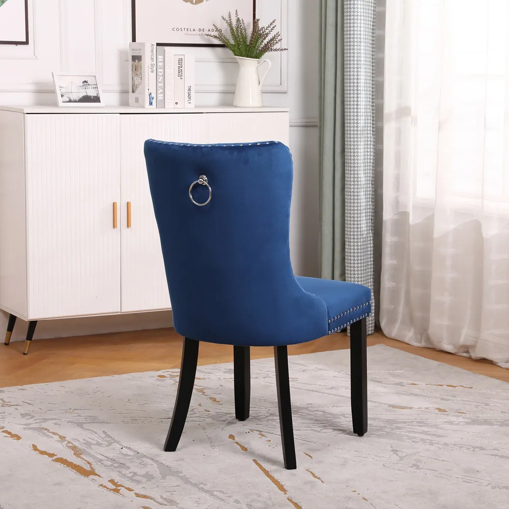 Set of 2 Studded Dining Chairs - Blue, Velvet