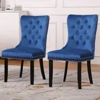 Set of 2 Studded Dining Chairs - Blue, Velvet