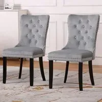Set of 2 Studded Dining Chairs - Grey, Velvet
