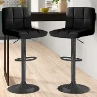 Swivel Bar Stool Set of 2 - Black, Faux Leather