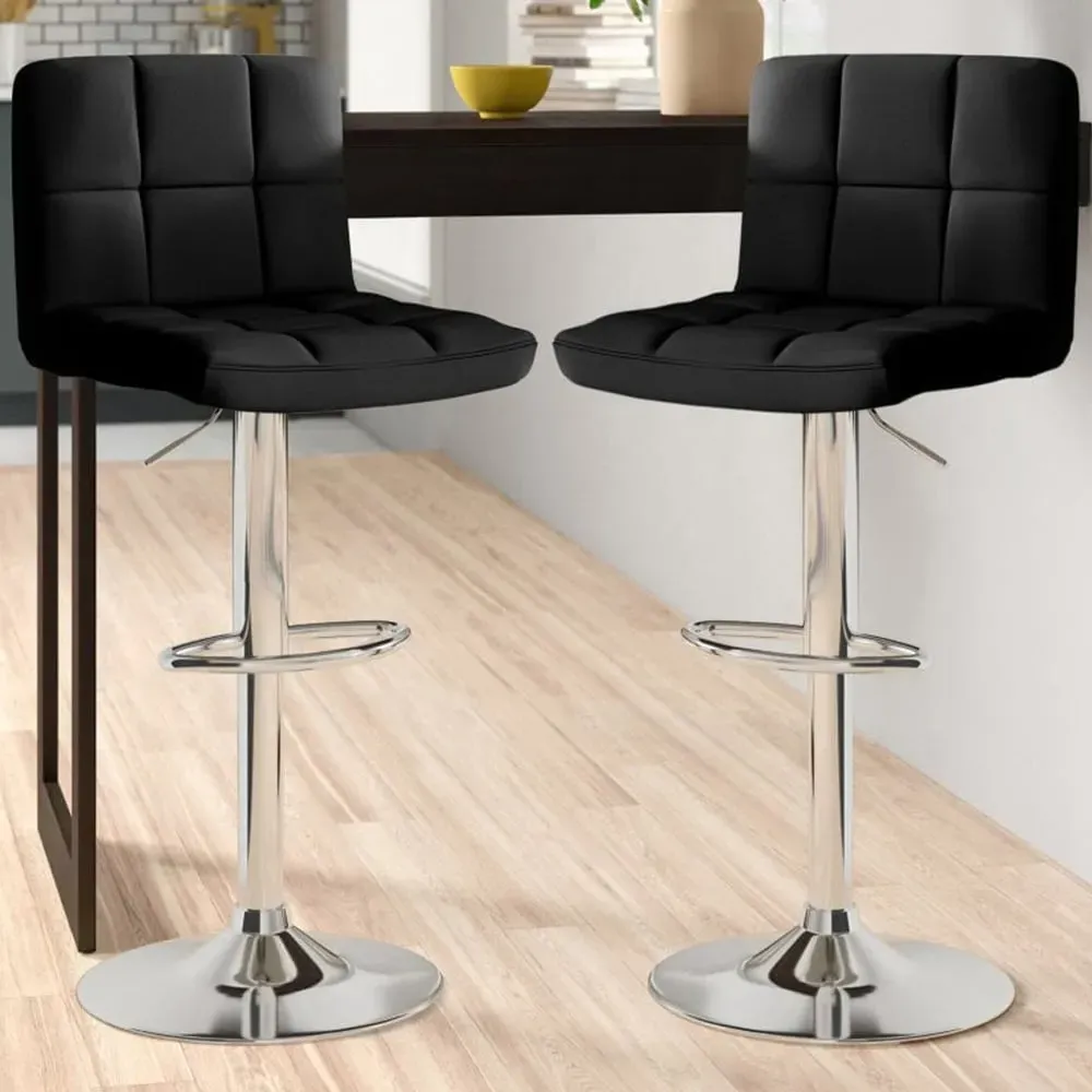 Swivel Bar Stool Set of 2 - Black, Faux Leather