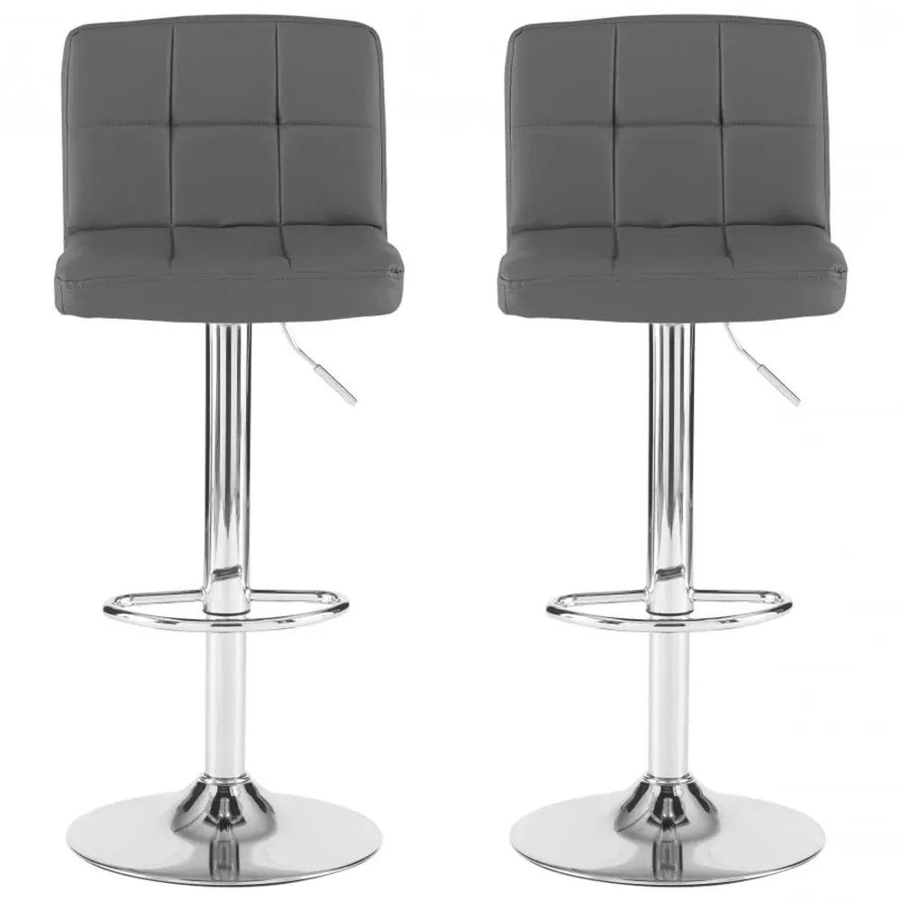 Swivel Bar Stool Set of 2 - Dark Grey, Faux Leather