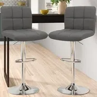 Swivel Bar Stool Set of 2 - Dark Grey, Faux Leather