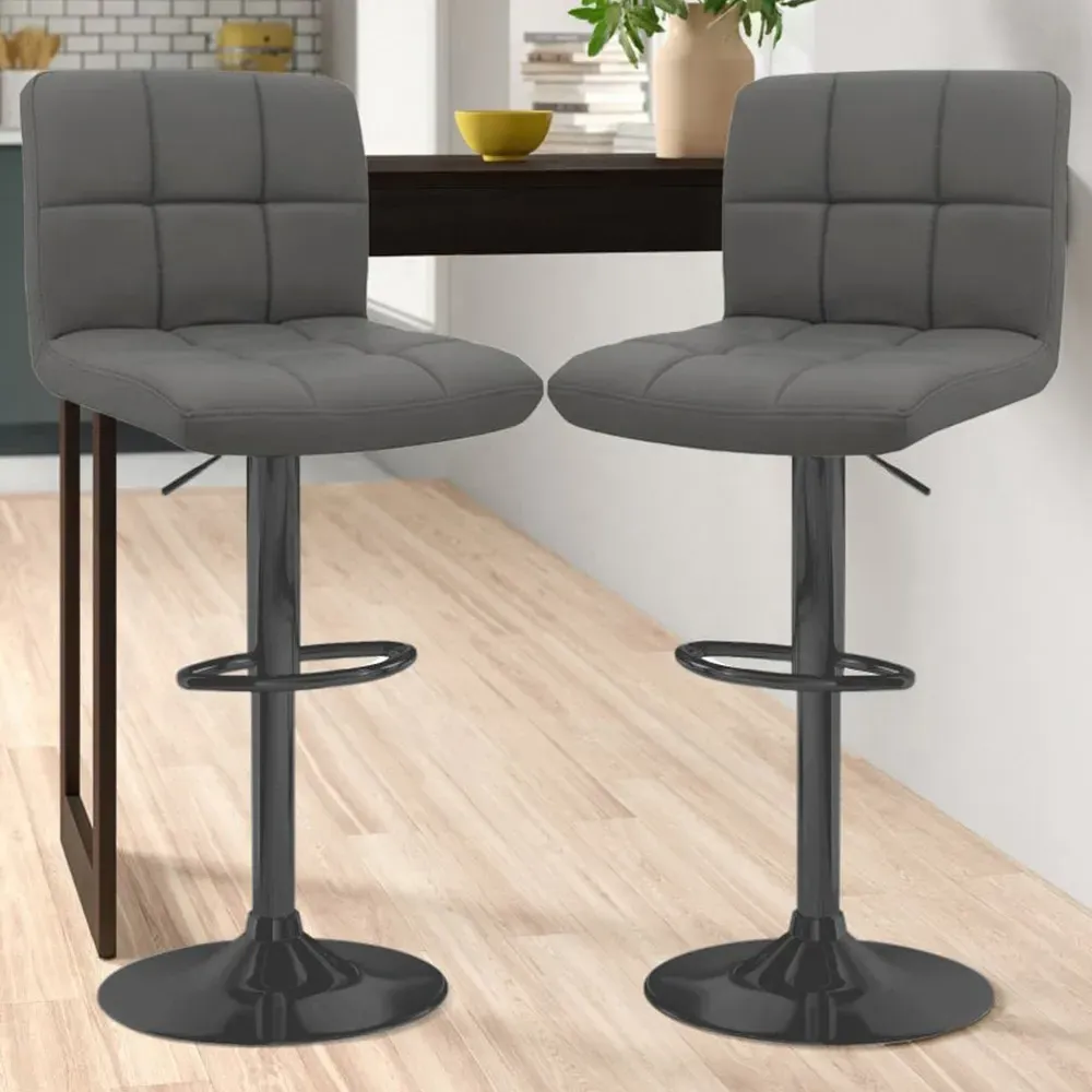 Swivel Bar Stool Set of 2 - Dark Grey, Faux Leather