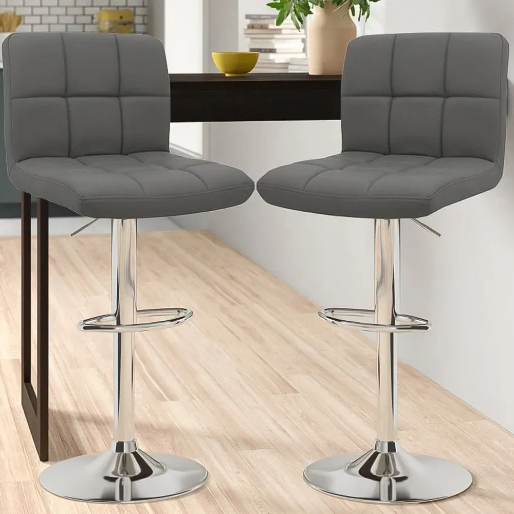 Swivel Bar Stool Set of 2 - Dark Grey, Faux Leather