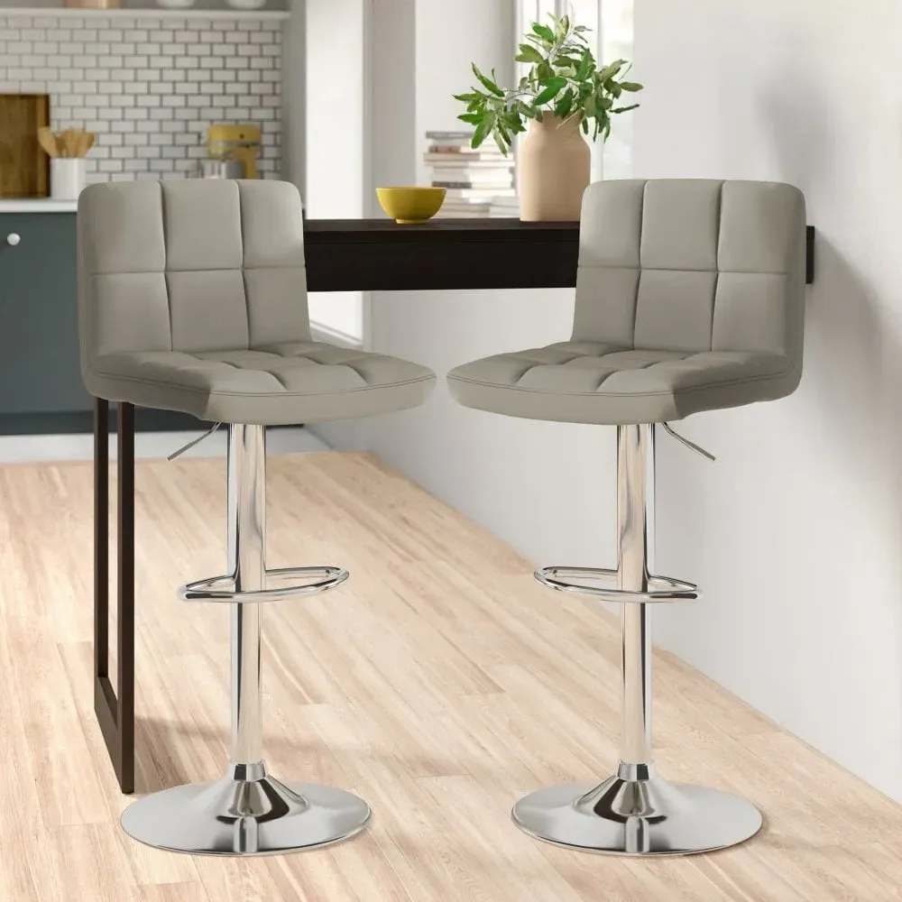 Swivel Bar Stool Set of 2 - Grey, Faux Leather
