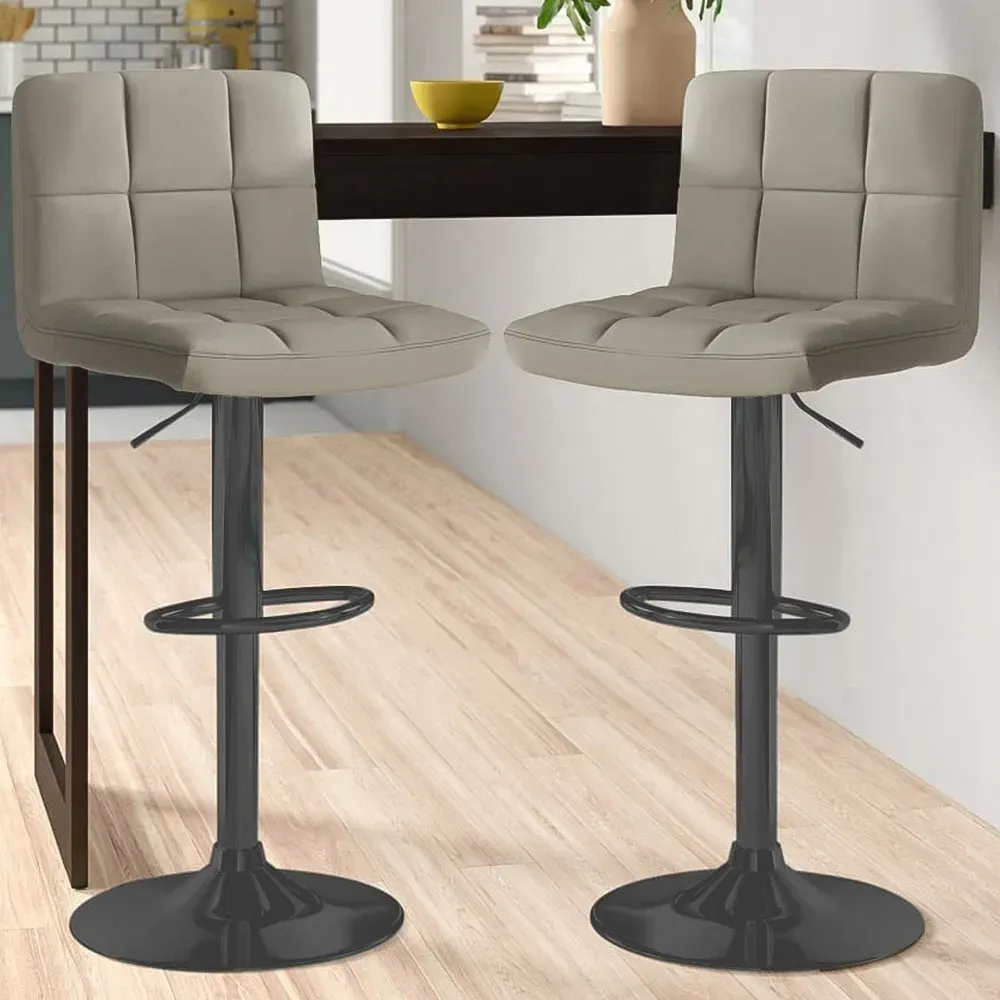Swivel Bar Stool Set of 2 - Grey, Faux Leather