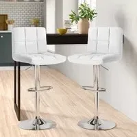 Swivel Bar Stool Set of 2 - White, Faux Leather