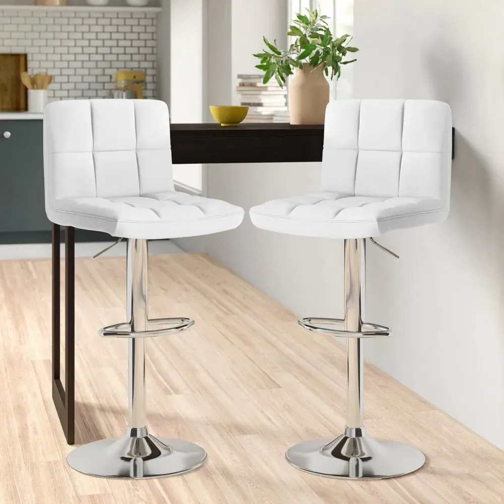 Swivel Bar Stool Set of 2 - White, Faux Leather