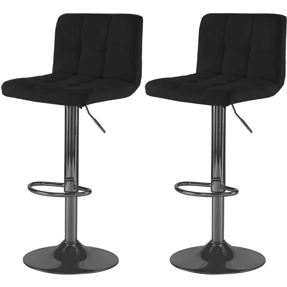 Swivel Bar Stool Set of 2 with Gas Lift - Black, Fabric