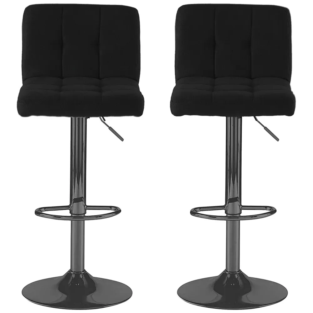Swivel Bar Stool Set of 2 with Gas Lift - Black, Fabric