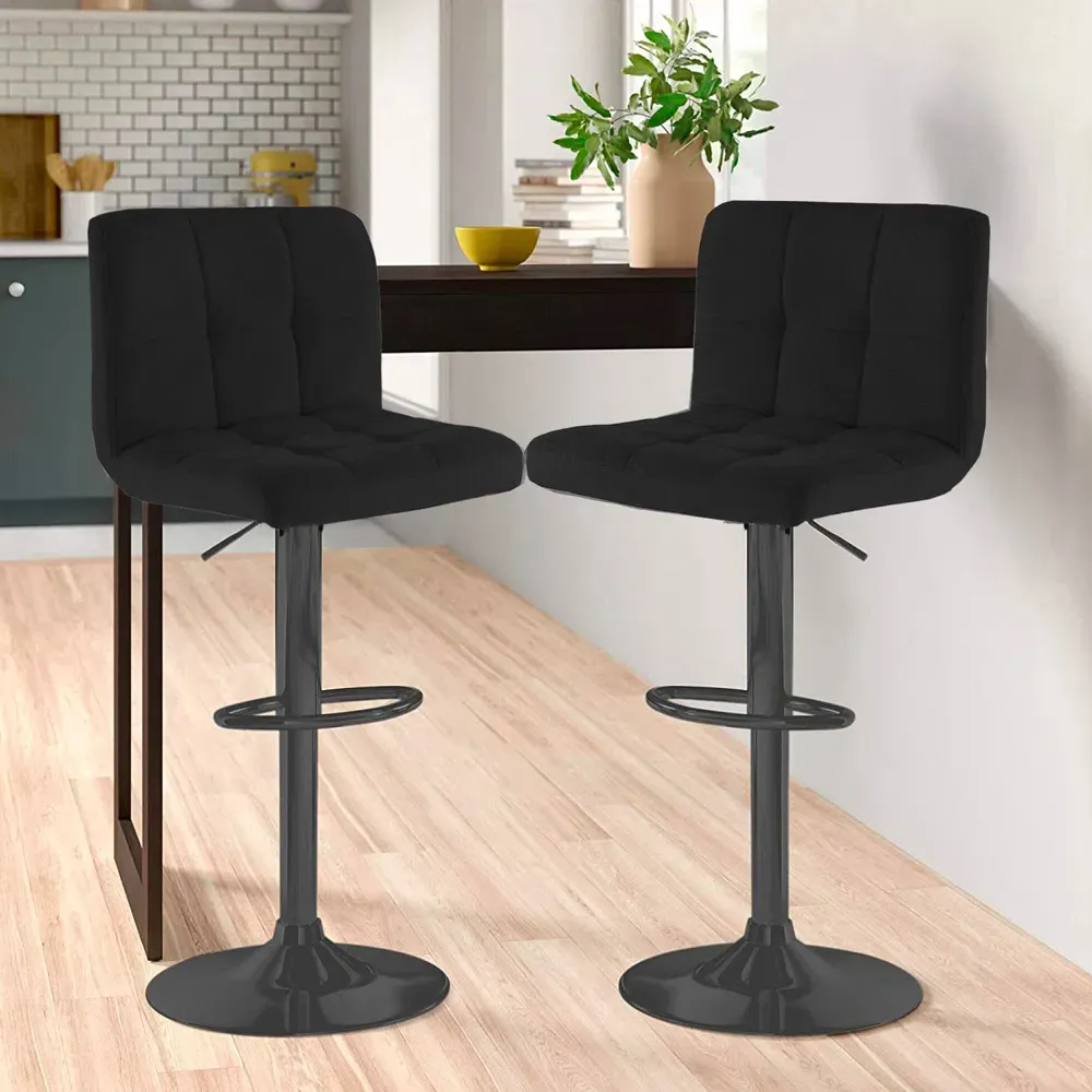 Swivel Bar Stool Set of 2 with Gas Lift - Black, Fabric