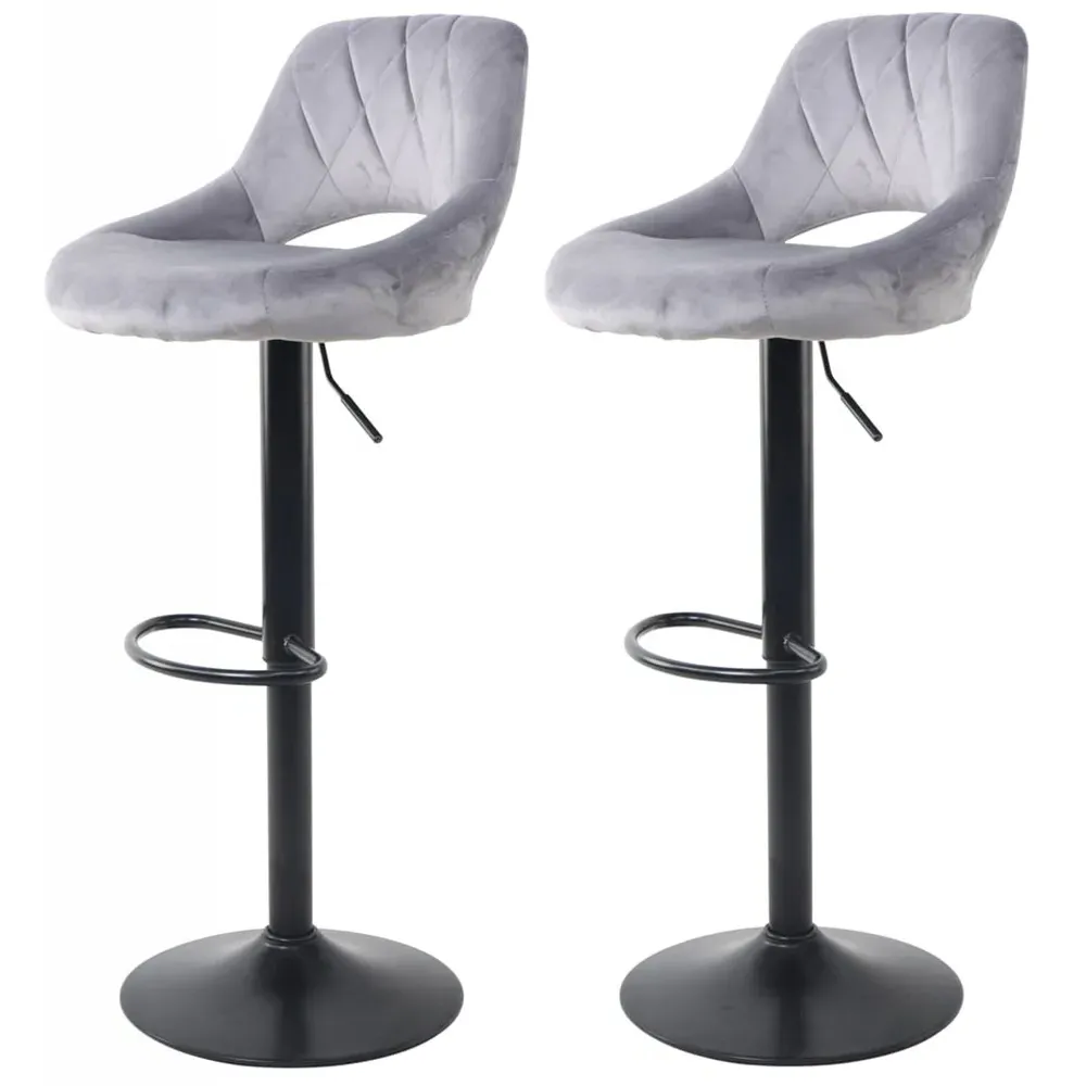 Swivel Bar Stool Set of 2 with Gas Lift - Grey, Velvet