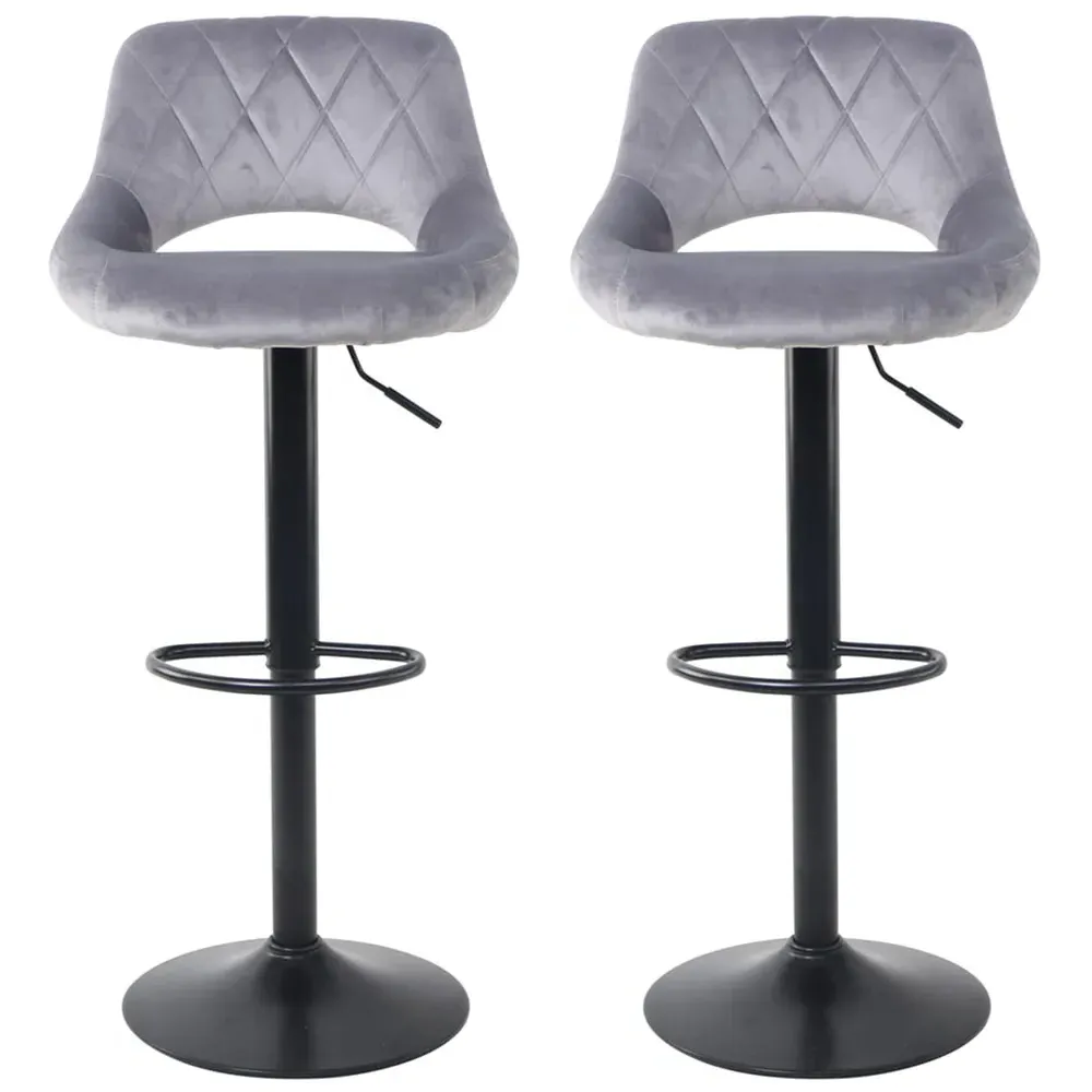 Swivel Bar Stool Set of 2 with Gas Lift - Grey, Velvet